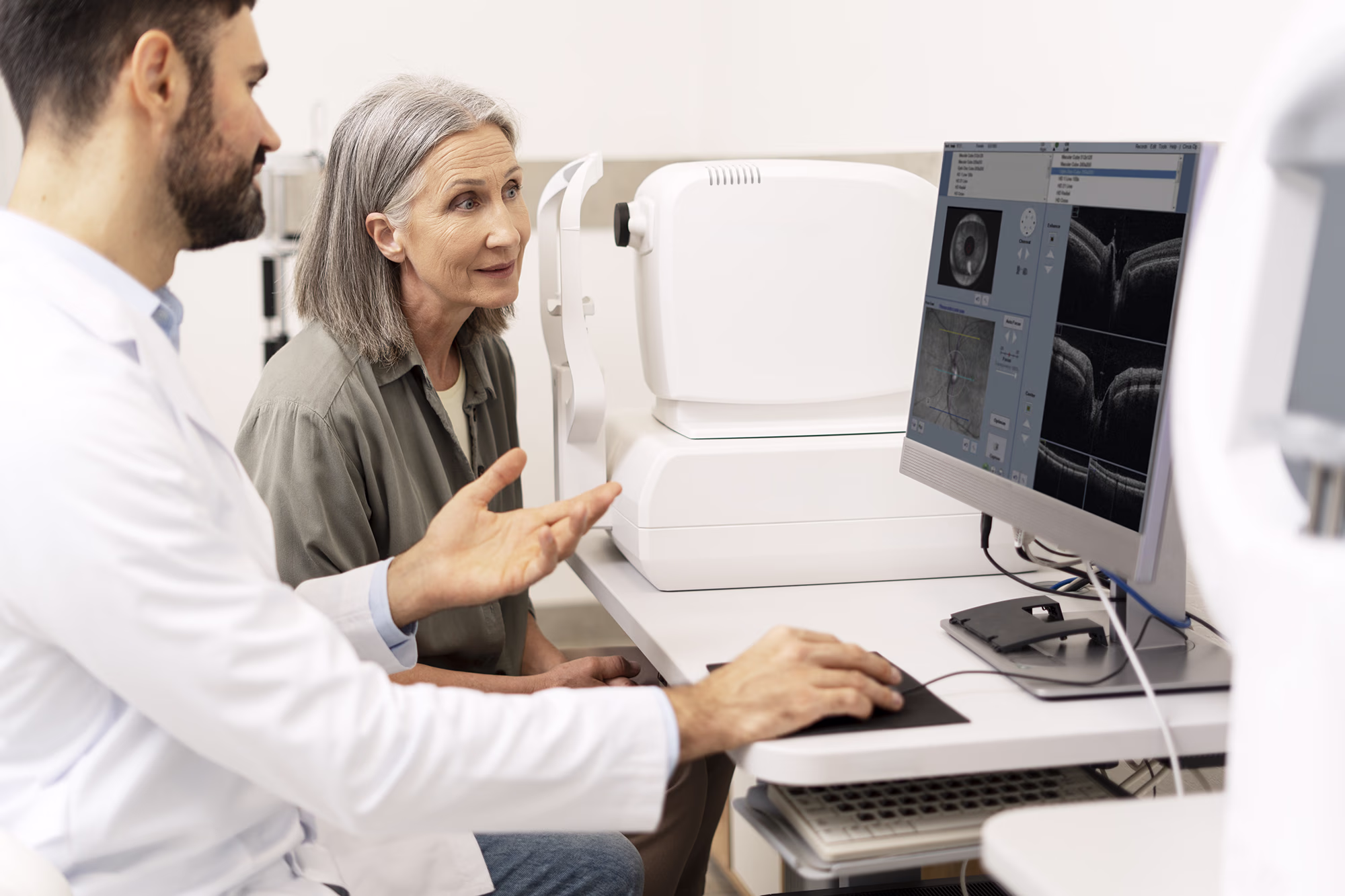 Patientin mit Glaukom beim Augenarzt.